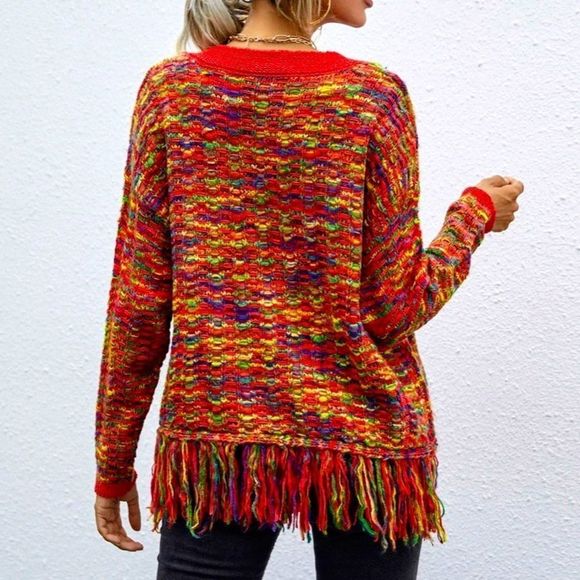 NWT! MARLED KNIT FRINGE HEM DROP SHOULDER SWEATER! - Picture 4 of 16